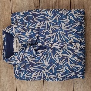 EUROPANN Saint Tropez Blue Grey Floral LINEN Sz Medium 2 Mens Long Sleeve‎ Shirt